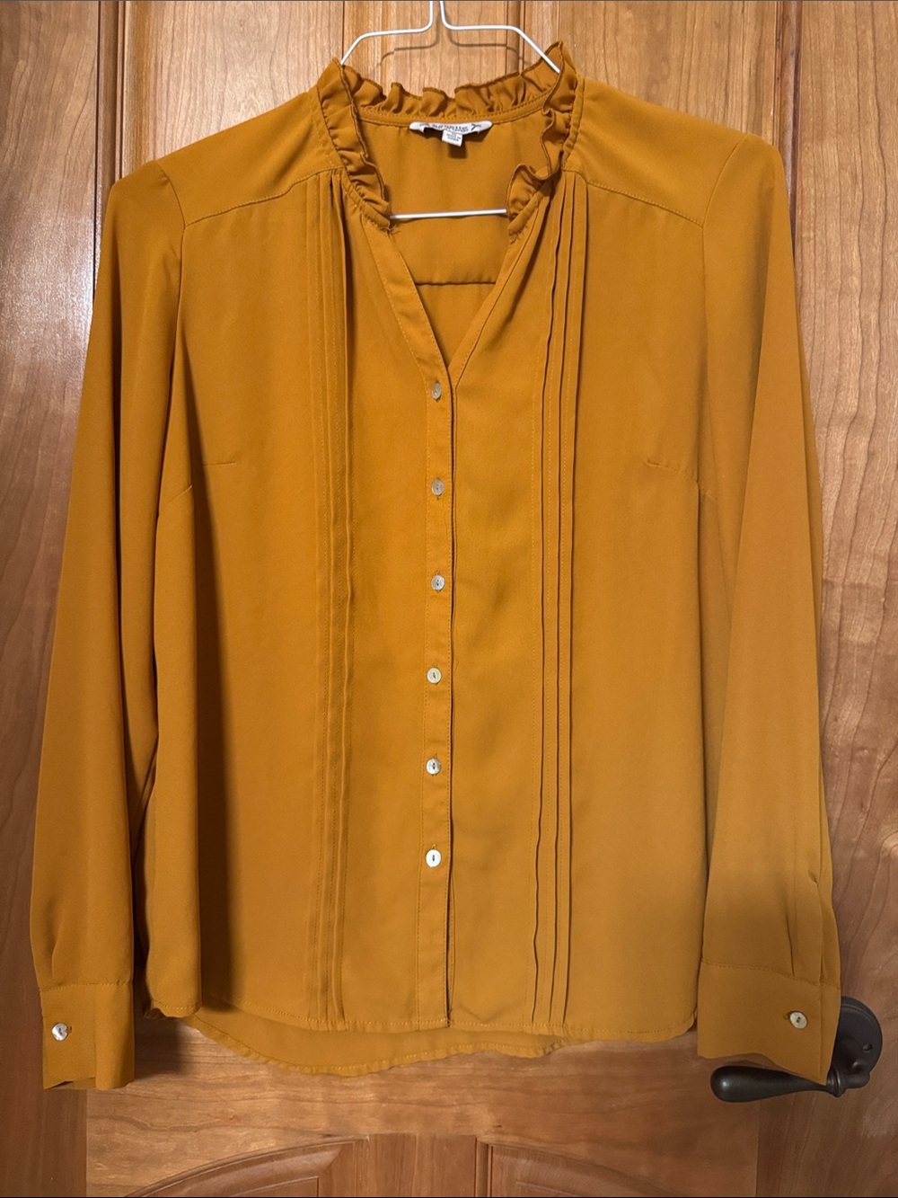 Nanette Lapore Mustard Ruffle Collar Button-Front Blouse M